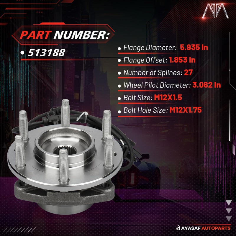 MAYASAF 513188 Front Wheel Hub Bearing Assembly 6 Lug w/ABS for Chevy Trailblazer/GMC Envoy 2002-09, 2003-06 SSR, 2003-08 Ascender 4WD, 2004-07 Rainier RWD, 2002-04 Bravada AWD, 2005-09 9-7X - Image 3